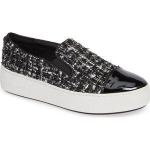 MICHAEL Michael Kors Tia Tweed Slip-On Platform Trainers | Size 7.5